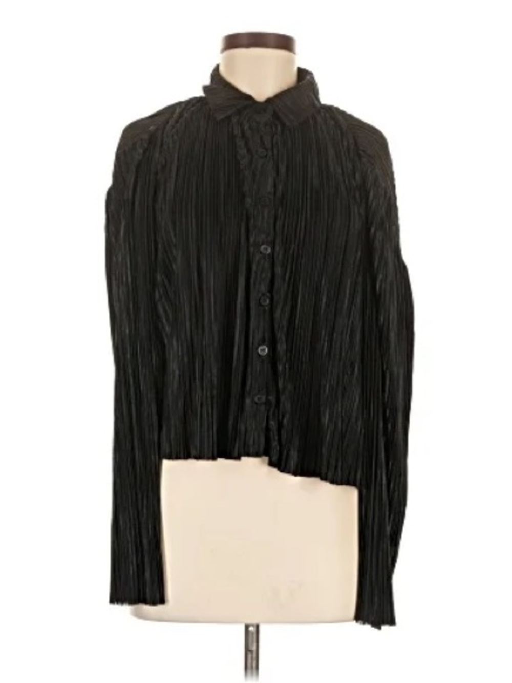STORETS black long sleeve plisse cropped button down